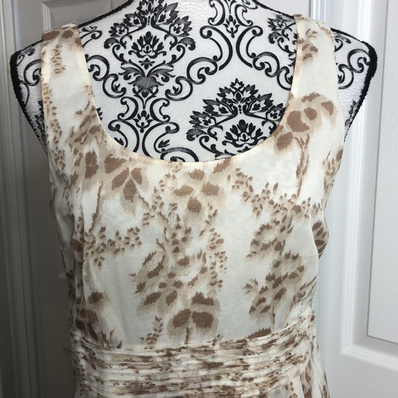 Lela Rose Loft Cream Brown Swirl Cinched Waist Dress 8 - Picture 2 of 8